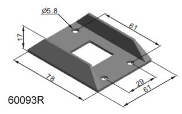 Technical drawing of a rubber backing plate with dimensions.