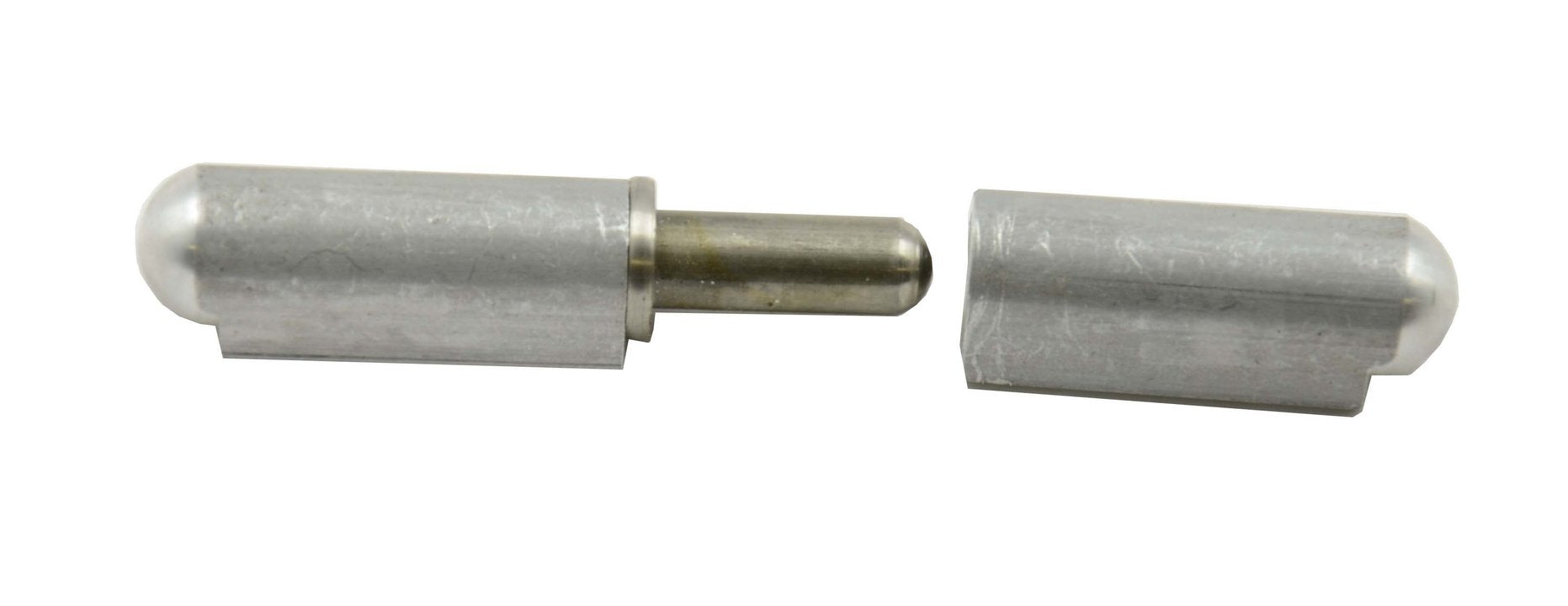 A steel pintle bullet hinge with a brass pin, showing a side-on profile.