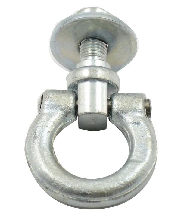 A metal lashing ring with an eye bolt type attachment, silver in color, used for securing or lashing materials.