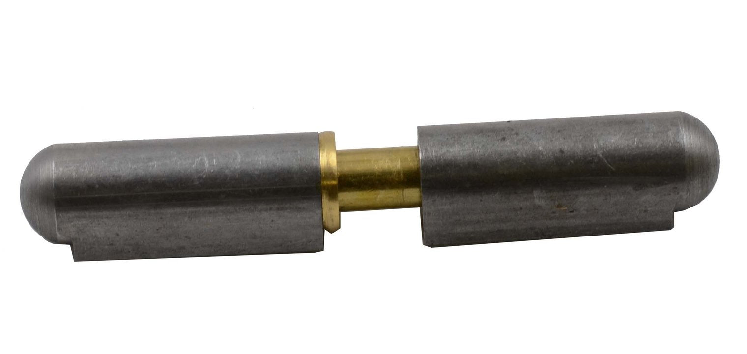 A steel pintle bullet hinge with a brass pin, showing a side-on profile.