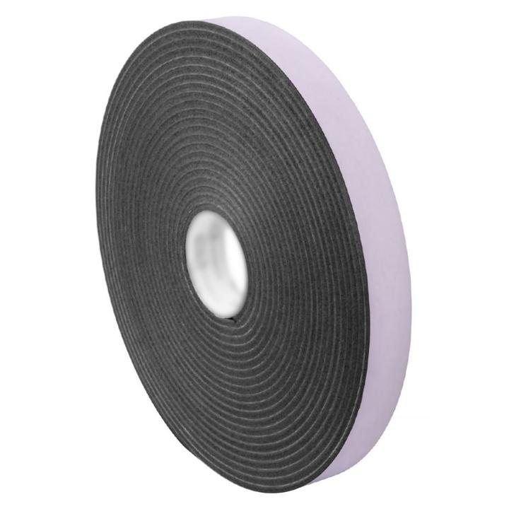 A roll of grey polyethylene foam tape with a visible adhesive side