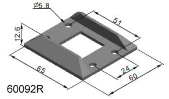 Technical drawing of a rubber backing plate with dimensions.