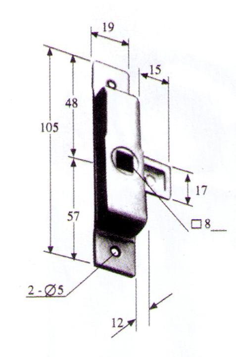 Technical drawing of a small budget lock showing dimensions.