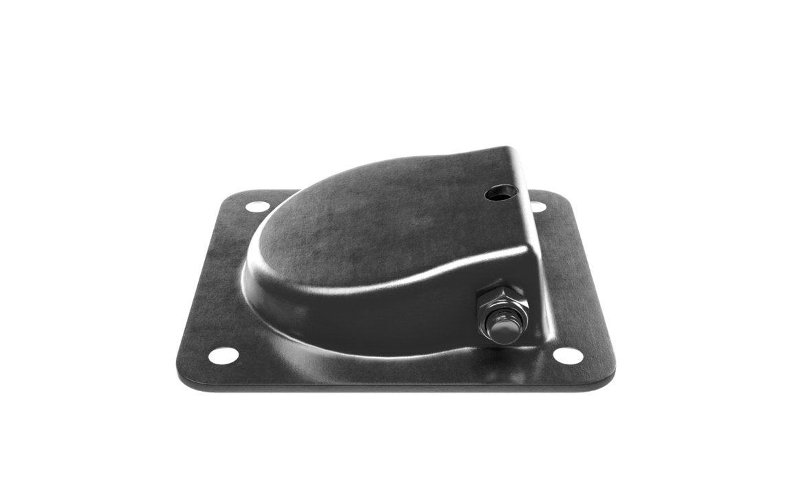 A zinc plated, mild steel lashing ring with a recessed design mounted on a flat surface.