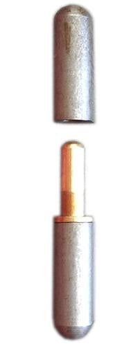 A steel pintle bullet hinge with a brass pin, showing a side-on profile.