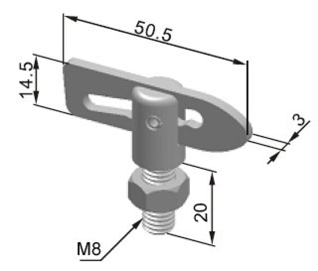 Technical drawing of a stainless steel anti-luce fastener with a detailed view of the structure.