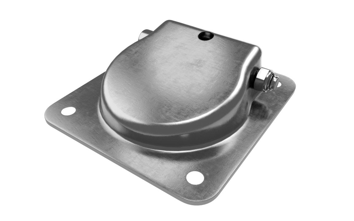 A zinc plated, mild steel lashing ring with a recessed design mounted on a flat surface.