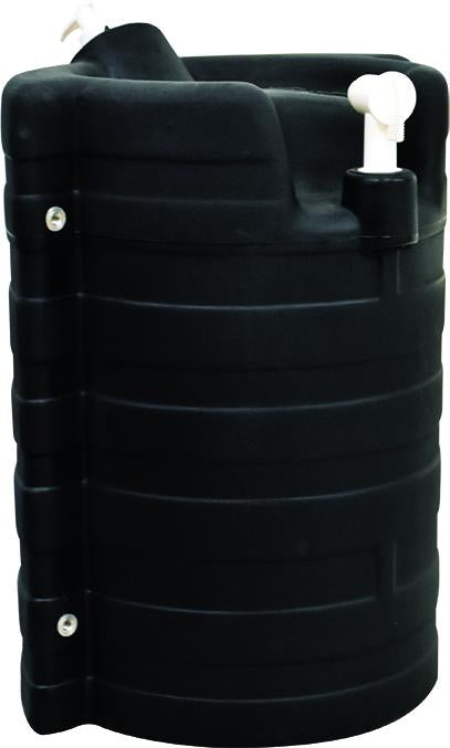 A black polyethylene water tank with a capacity of 32 liters, featuring a tap and soap dispenser.