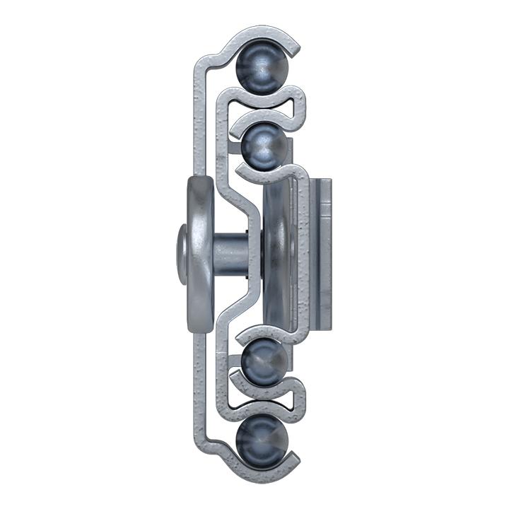 Non-locking light duty drawer slide made of metal with a zinc plated body and stainless steel ball bearings, in a fully extended state.