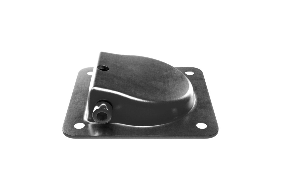 A zinc plated, mild steel lashing ring with a recessed design mounted on a flat surface.