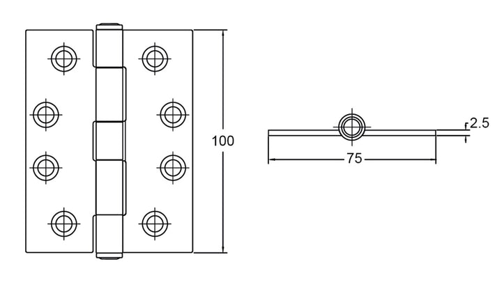 Butt Hinge 100x75x2.5mm z/p Fix Pin