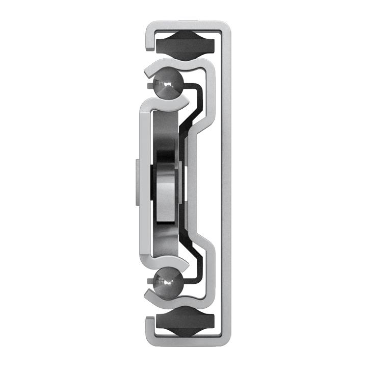 Non-locking light duty drawer slide made of metal with a zinc plated body and stainless steel ball bearings, in a fully extended state.