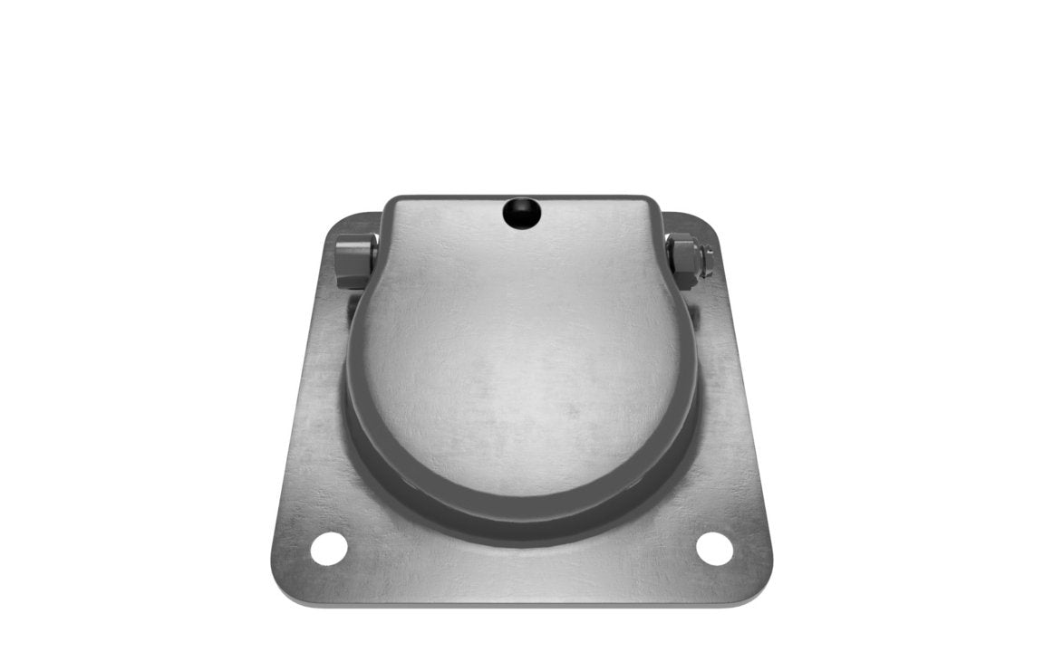 A zinc plated, mild steel lashing ring with a recessed design mounted on a flat surface.
